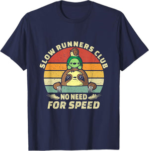 Vintage Retro Funny Sloth Running Team Slow Runners Club T-Shirt - T-Shirt | Navy