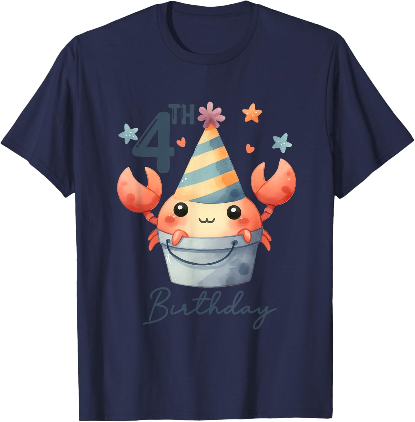 4th Birthday 4 Years Old Crab Crustacean Beach Seafood Kids T-Shirt - T-Shirt | Navy