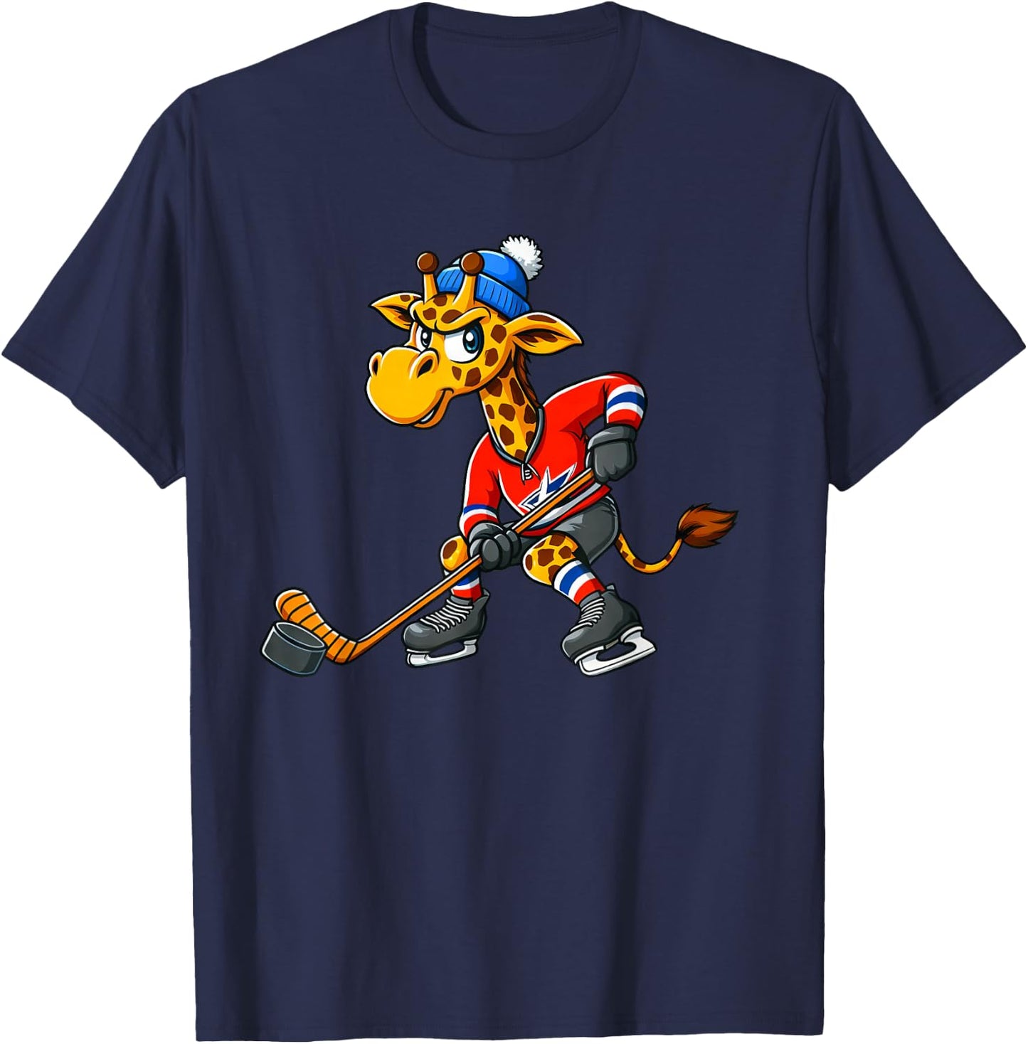 Cool Cartoon Hockey Giraffe T-Shirt - T-Shirt | Navy