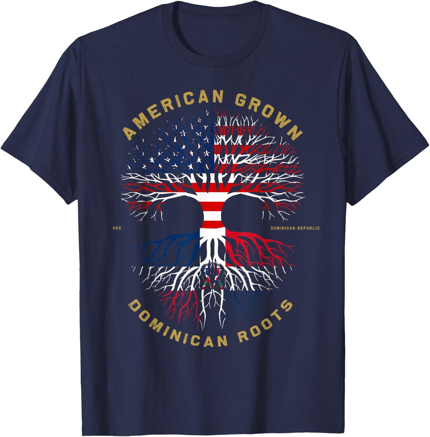 American Grown with Dominican Roots Tree USA Flag Gift T-Shirt - T-Shirt | Navy