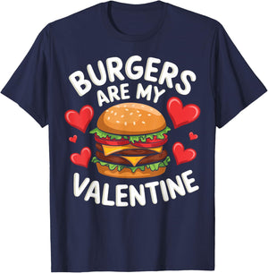 Funny Valentine's Burger Lovers Men Women - Adults - Black - Small - Short Sleeve - Cotton 65%, Polyester 35% - Family, Men, Women, Children T-Shirt - T-Shirt | Navy