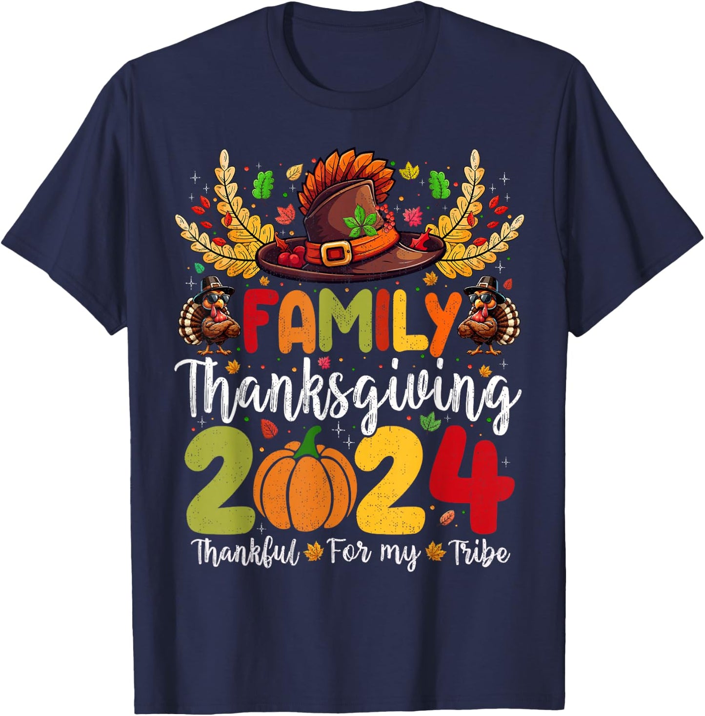 Family Thanksgiving 2024 Thankful For My Tribe Group Autumn T-Shirt - T-Shirt | Navy