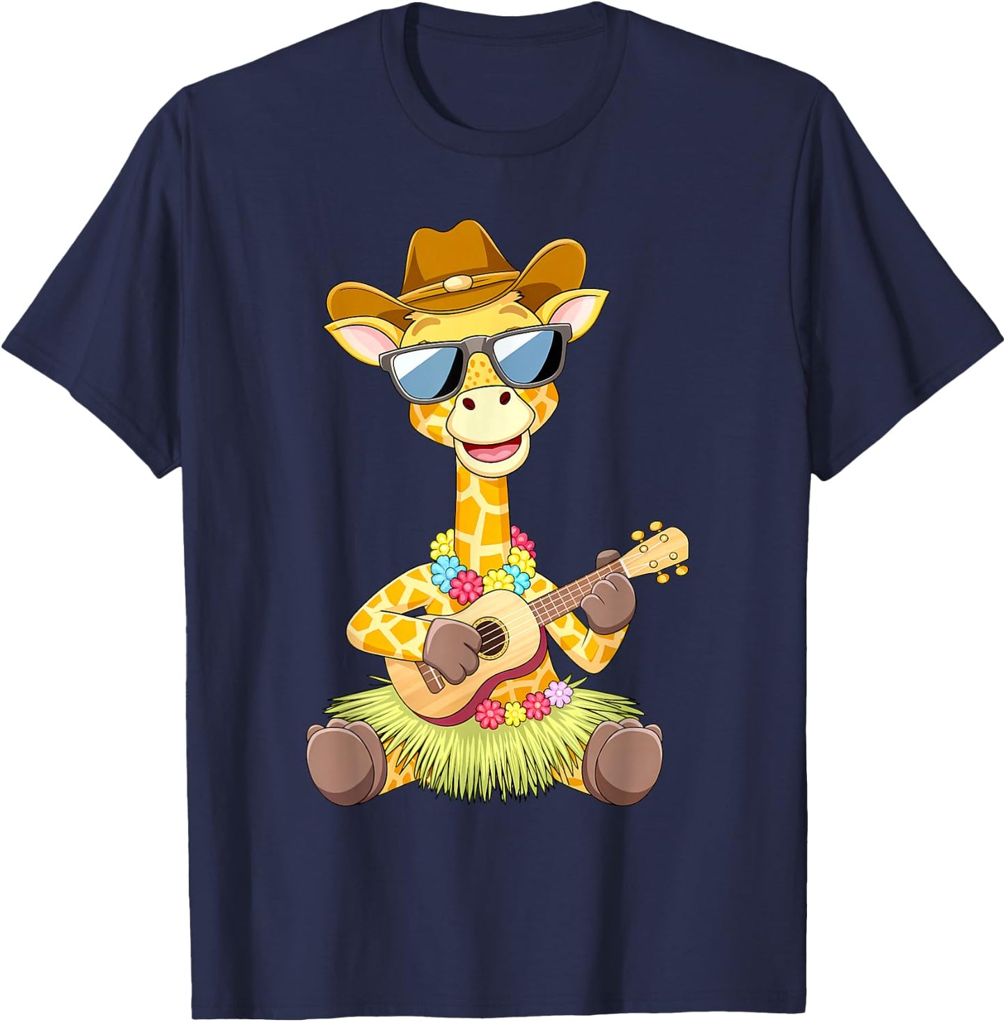 Giraffe Ukulele Luau Cute Funny Hawaii Zoo Animal T-Shirt - T-Shirt | Navy
