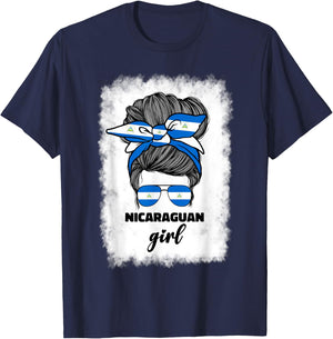 Nicaraguan Girl Girls Nicaragua Flag Nicaraguense T-Shirt - T-Shirt | Navy