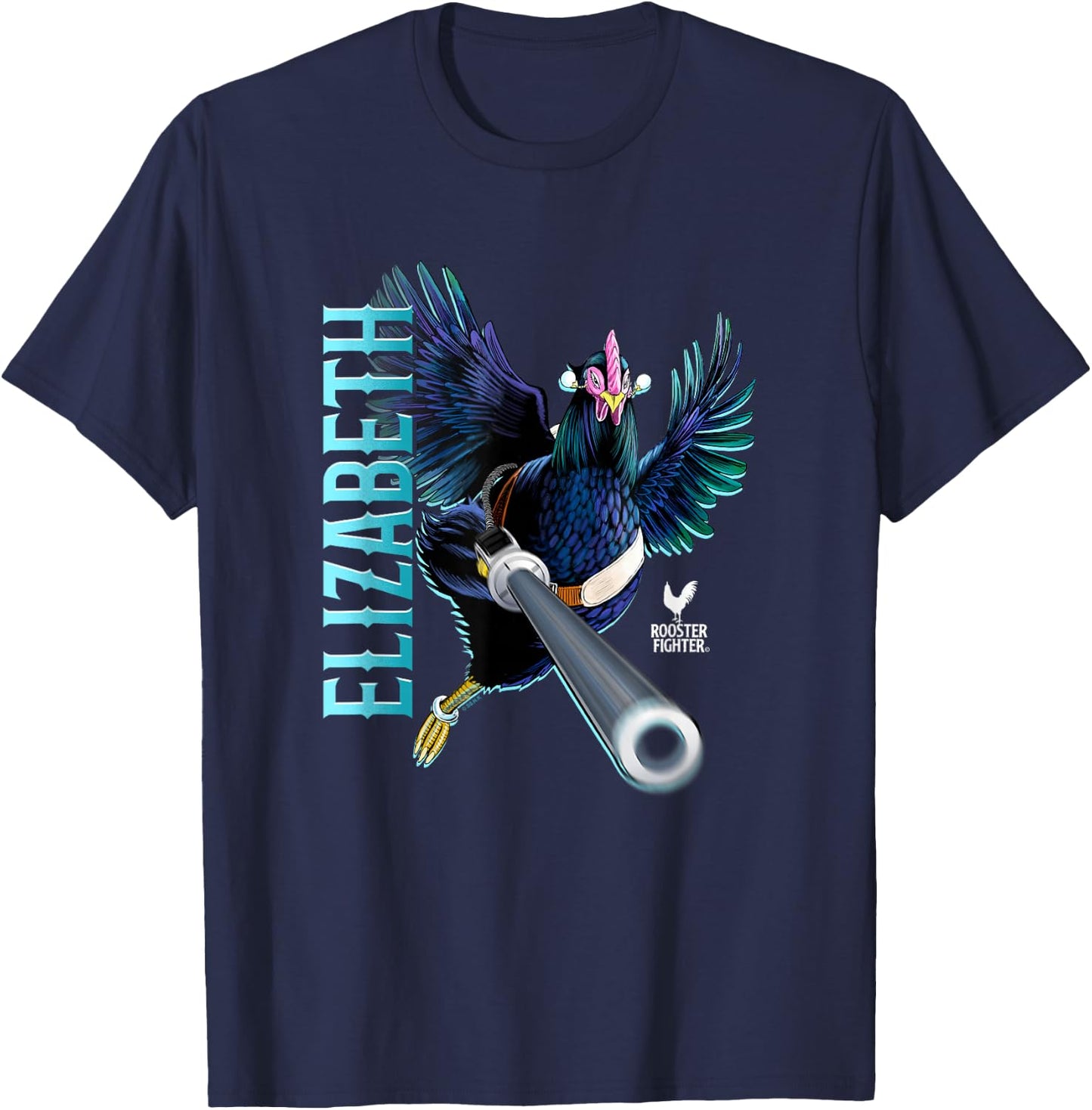 Rooster Fighter Elizabeth Battle Ready Attack T-Shirt - T-Shirt | Navy