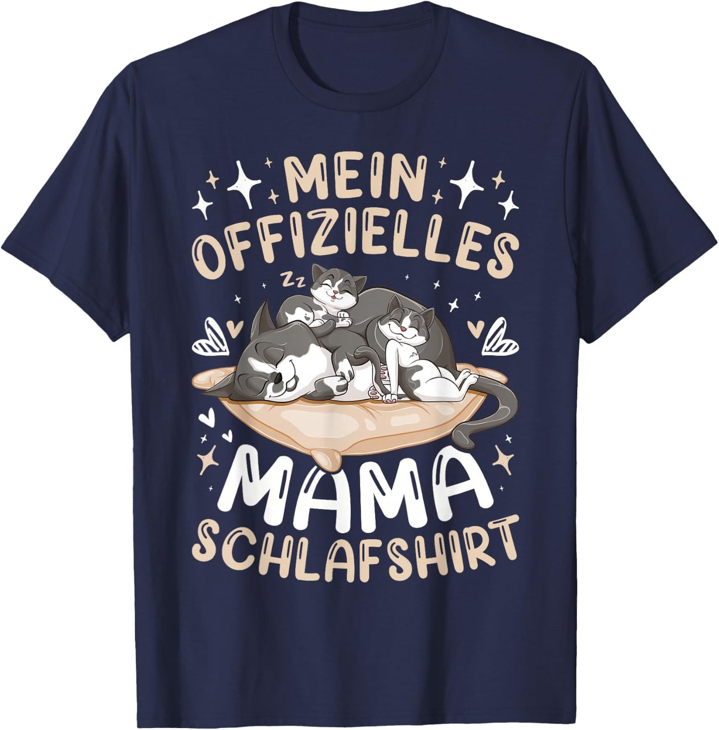 Offizielles Mama Schlafshirt Mutter Hauskatze mit 2 Kätzchen T-Shirt - T-Shirt | Navy