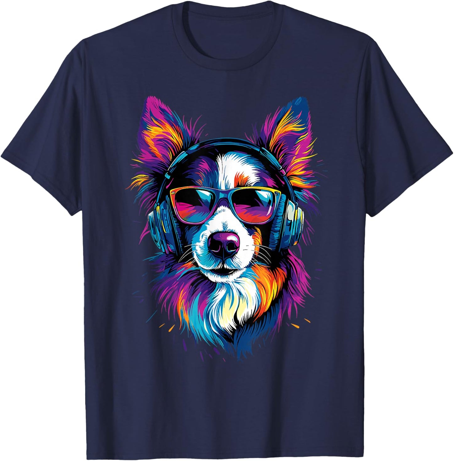 Border Collie mit Sonnenbrille Welpe Süße Border Collies T-Shirt - T-Shirt | Navy