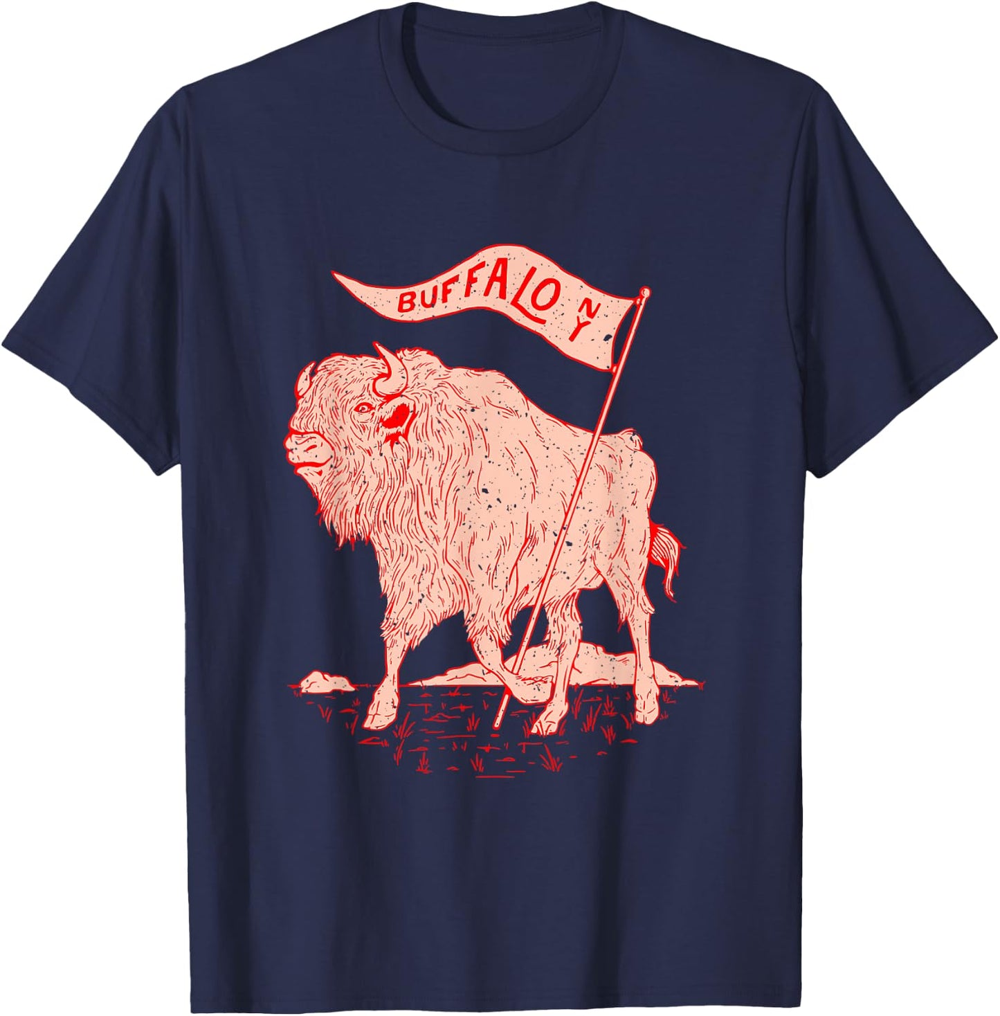 Crichton Street Buffalo NY Vintage Bison Buffalo Holds A Flag - Black, Small, -Kids T-Shirt - T-Shirt | Navy