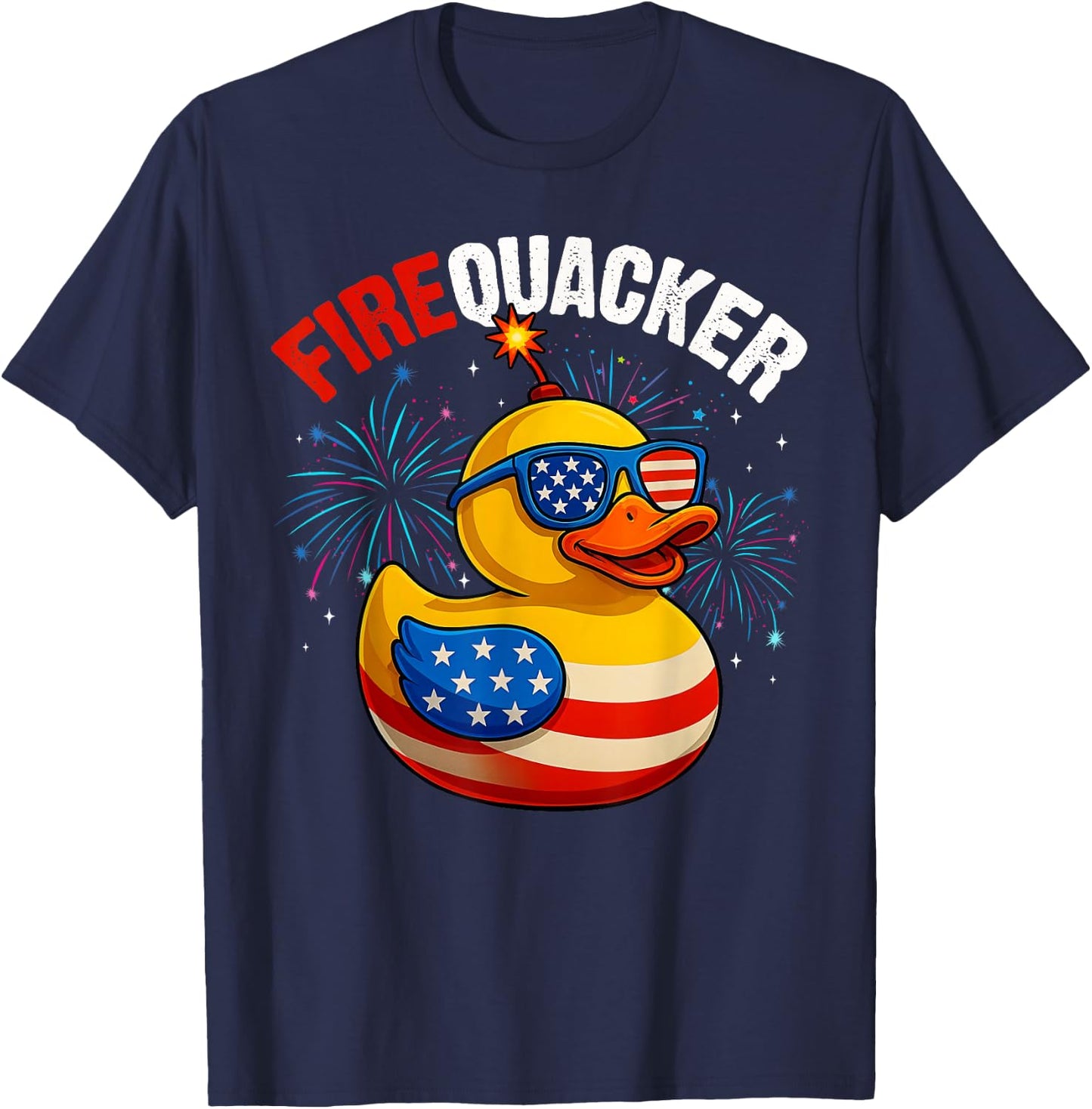Funny Fourth of July Duck Firequacker Patriotic 4th of July T-Shirt - T-Shirt | Navy