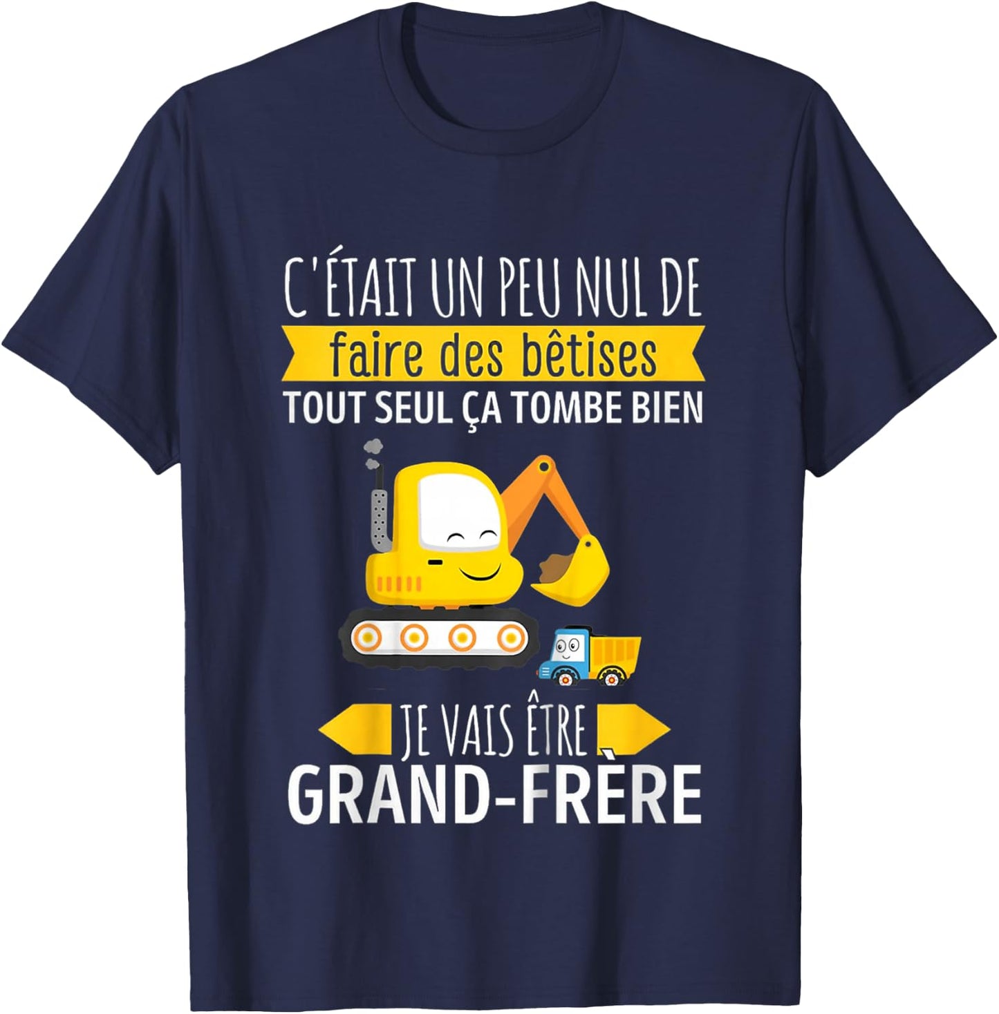 Child Future Big Brother 2024 Construction Excavator , Black, 2 T-Shirt - T-Shirt | Navy