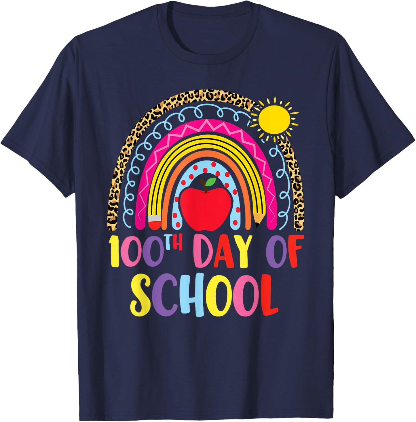 100 days of school Rainbow Leopard Girls 100th Day School T-Shirt - T-Shirt | Navy