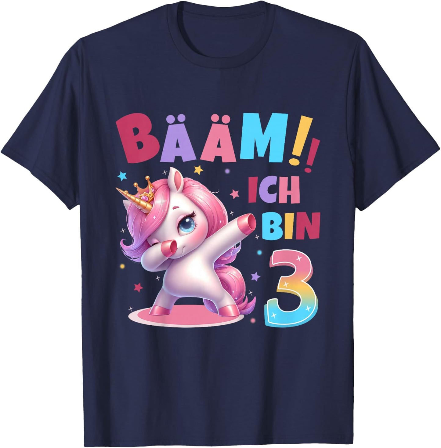Children's 3rd Birthday Girl 3 Years Unicorn Party Outfit Unicorn , black T-Shirt - T-Shirt | Navy