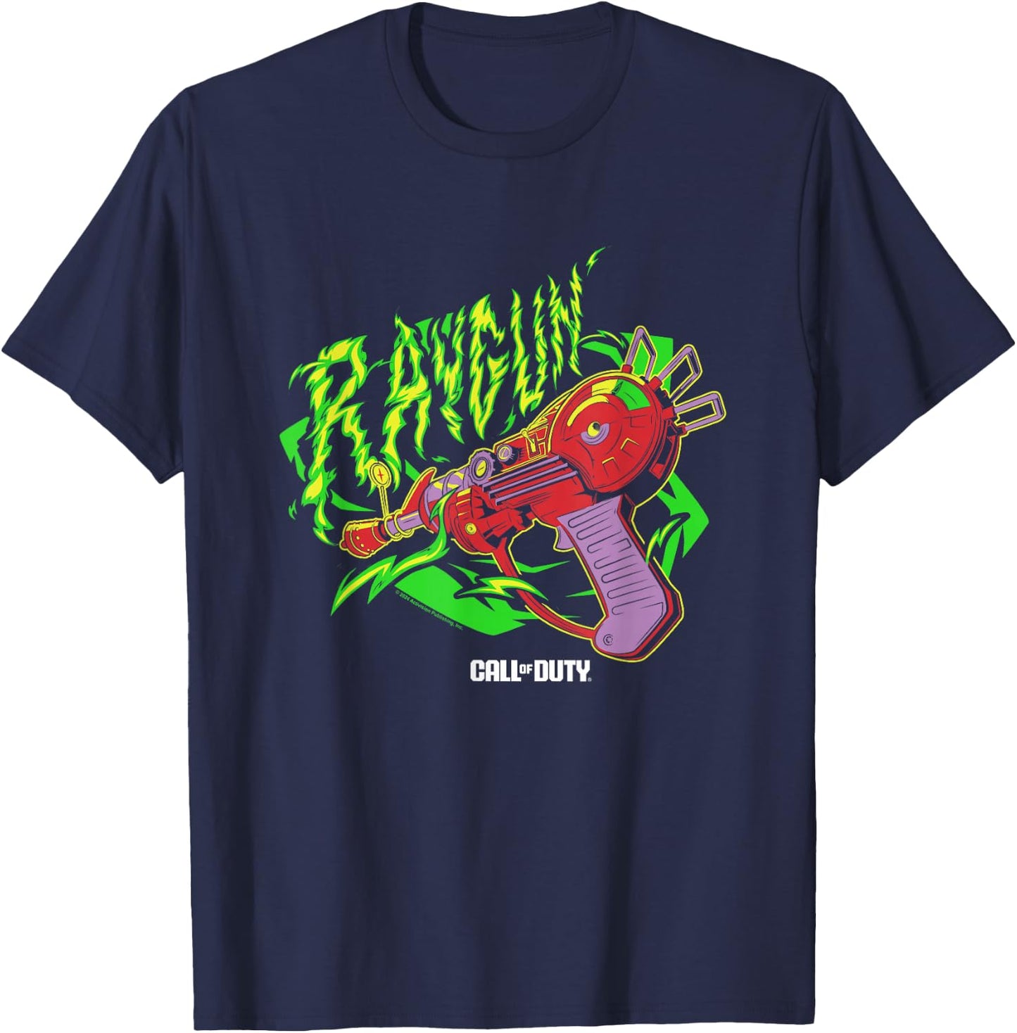 Call Of Duty Raygun Zombie Green Neon Big Chest Retro Logo , Black, S T-Shirt - T-Shirt | Navy