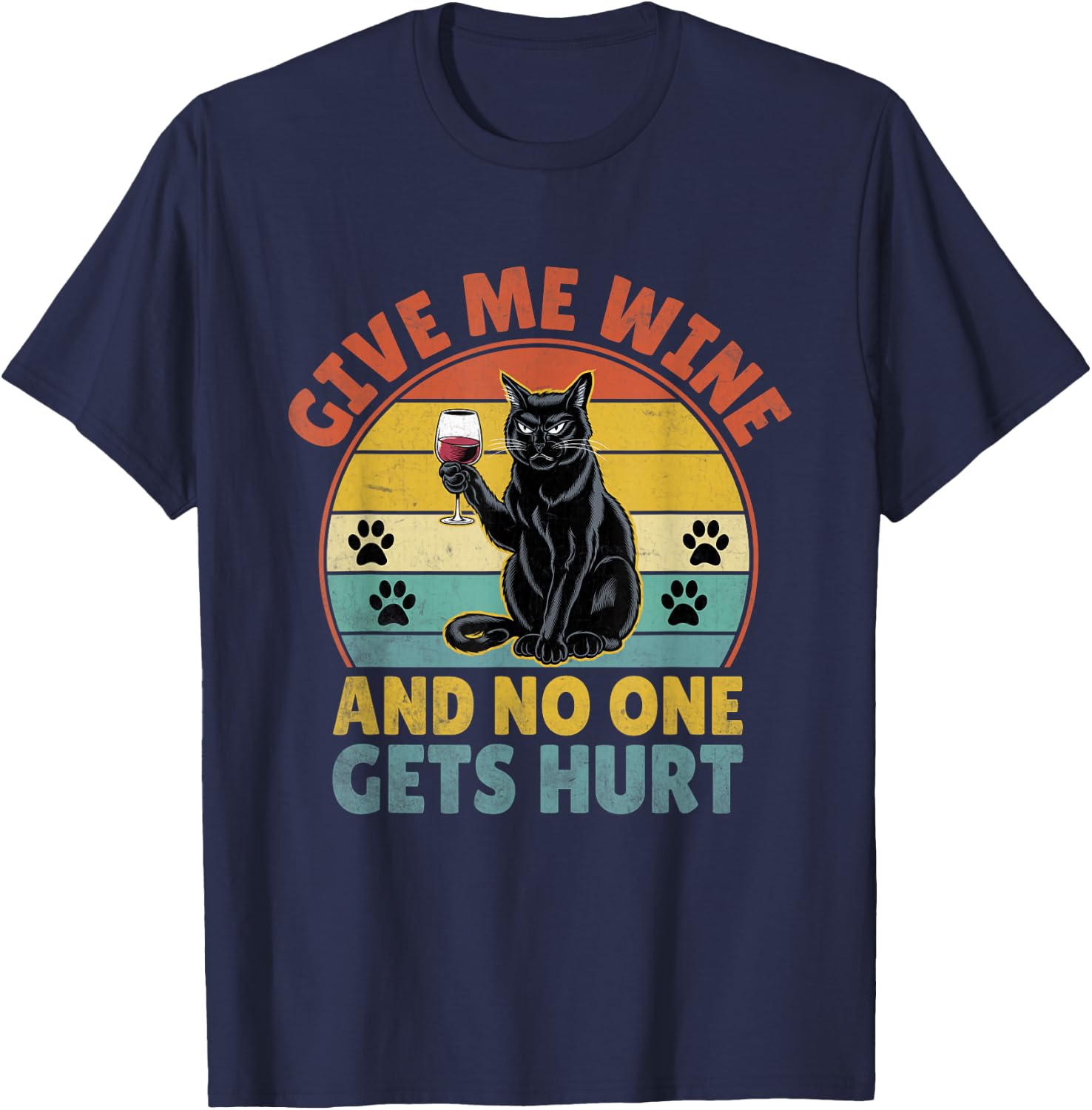 Give Me Wine Cat Lover Funny Kitten Kitty Feline Women T-Shirt - T-Shirt | Navy