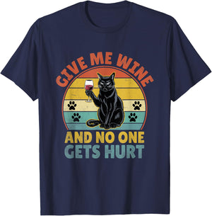 Give Me Wine Cat Lover Funny Kitten Kitty Feline Women T-Shirt - T-Shirt | Navy