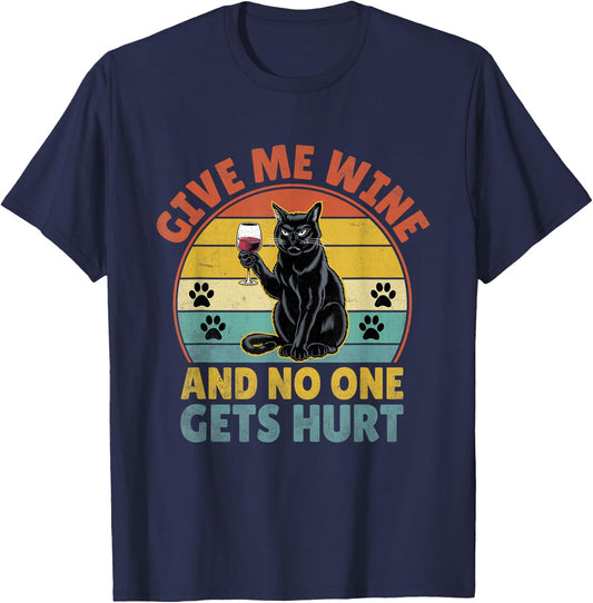 Give Me Wine Cat Lover Funny Kitten Kitty Feline Women T-Shirt - T-Shirt | Navy