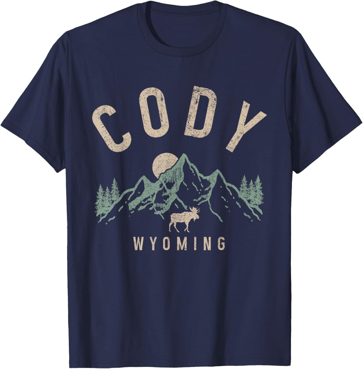 Cody Wyoming Vintage Mountains Moose Nature Lover T-Shirt - T-Shirt | Navy