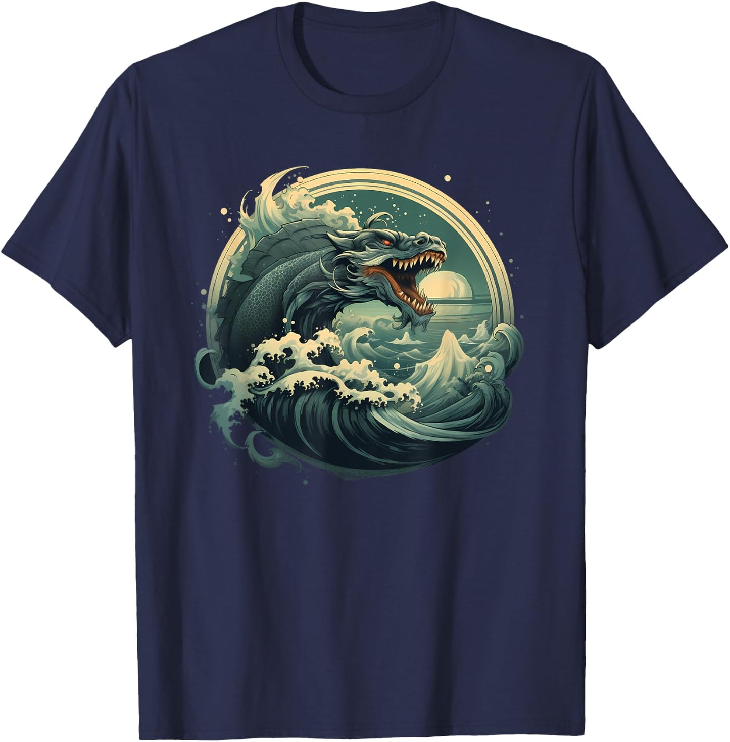 Sea Monster Leviathan Ocean Creature Vintage Art Graphic T-Shirt - T-Shirt | Navy