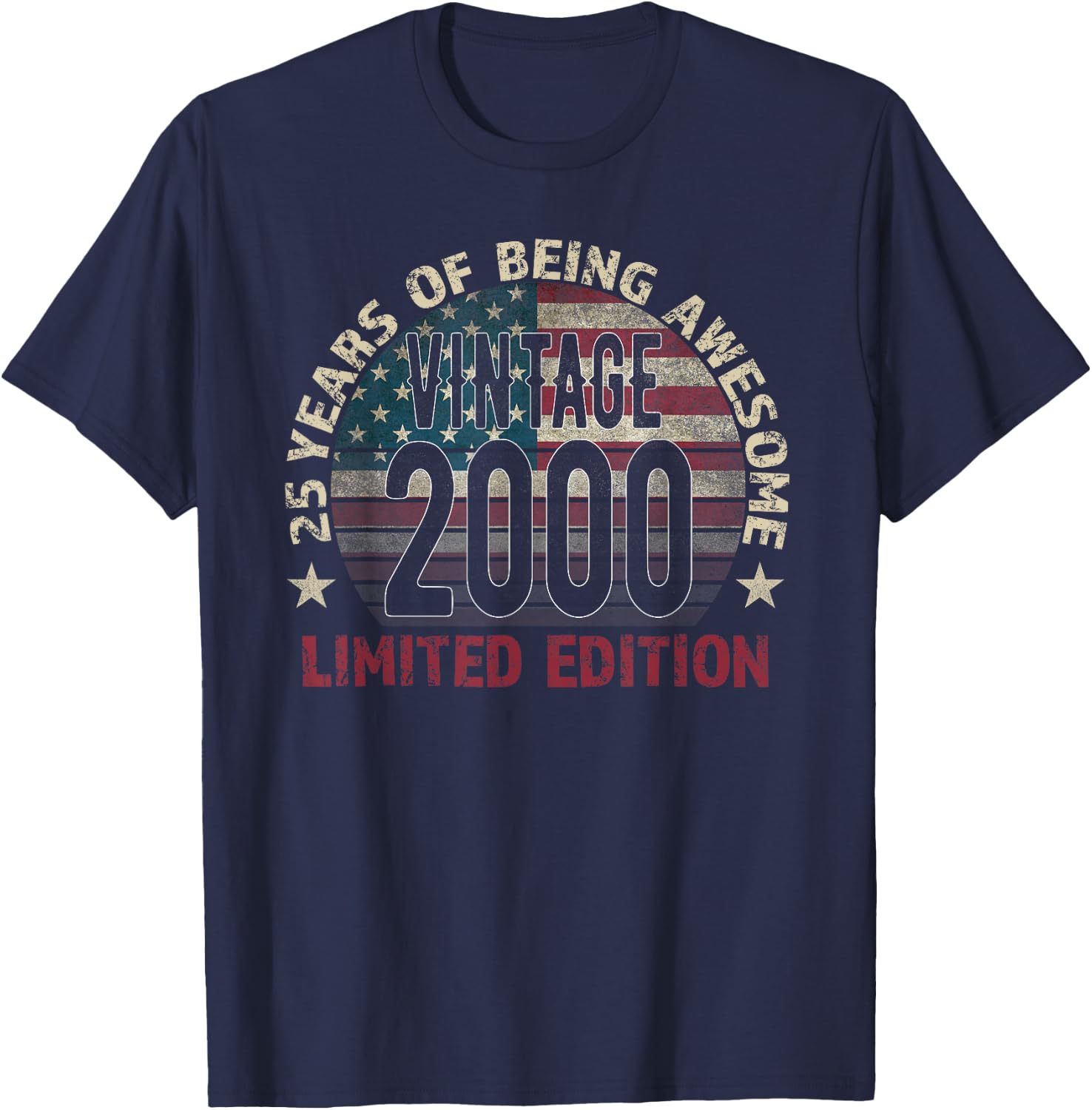 25th Birthday Gift men Vintage born 2000 turning 25 Year Old T-Shirt - T-Shirt | Navy
