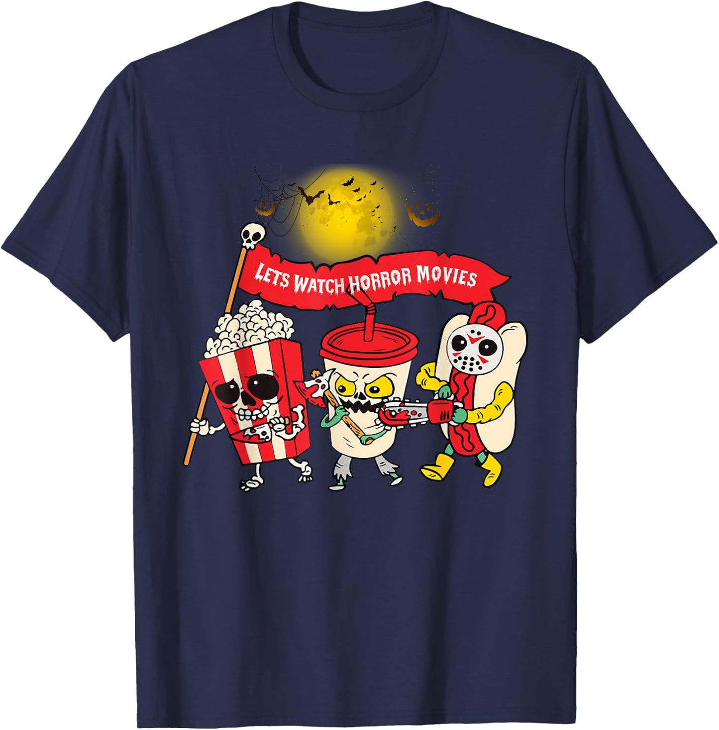 Lets Watch Horror Movies Halloween Funny Ghost Skeleton T-Shirt - T-Shirt | Navy