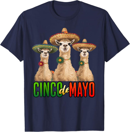 Fiesta Cinco de Mayo Llama Mexican Men women T-Shirt - T-Shirt | Navy