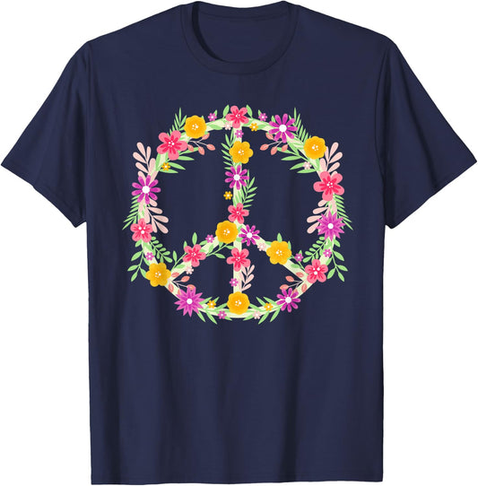 Peace Love Hippie Costume Flower Power Design Retro 60s 70s T-Shirt - T-Shirt | Navy