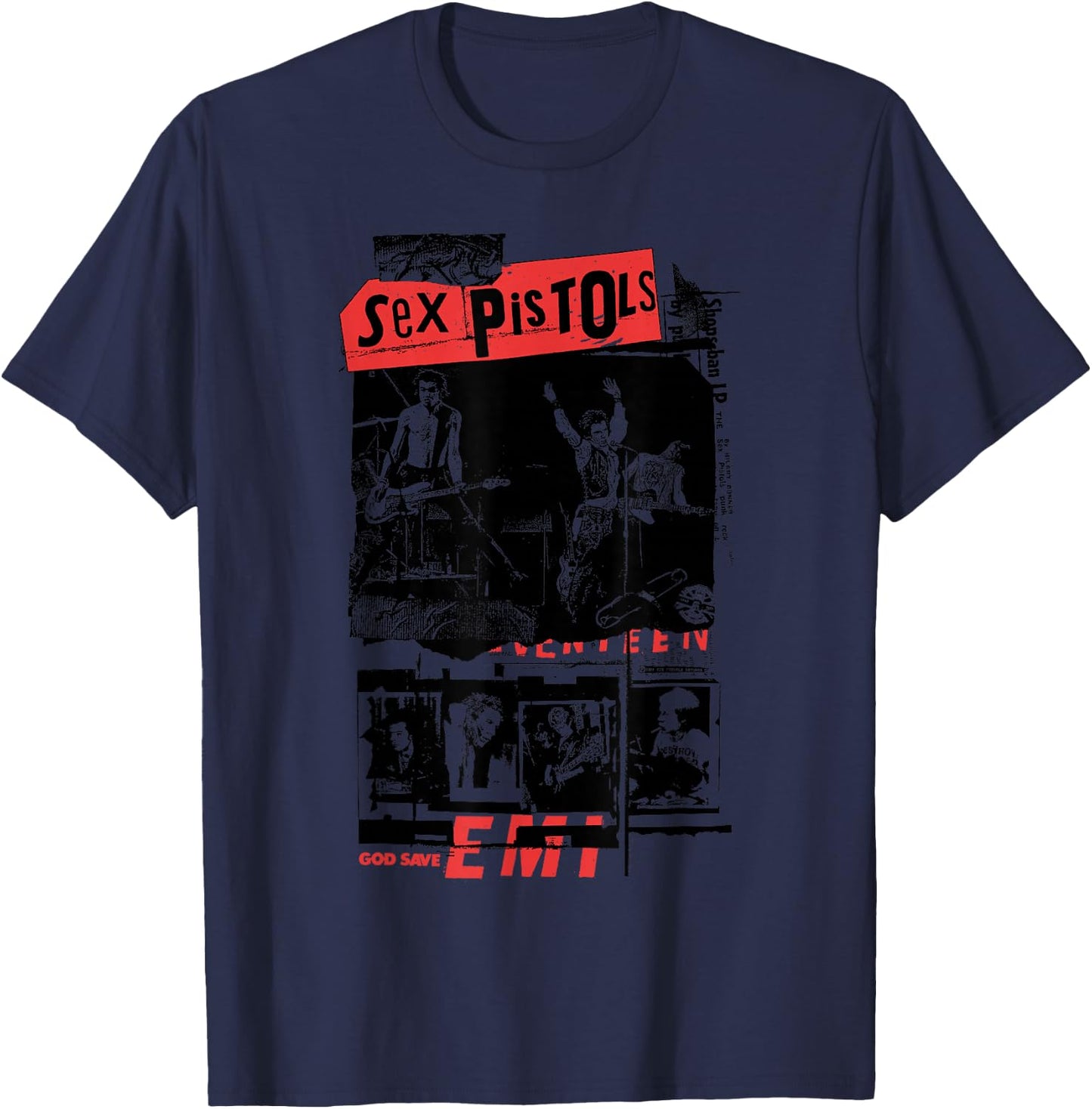 Sex Pistols Official Classic Photo Collage T-Shirt - T-Shirt | Navy
