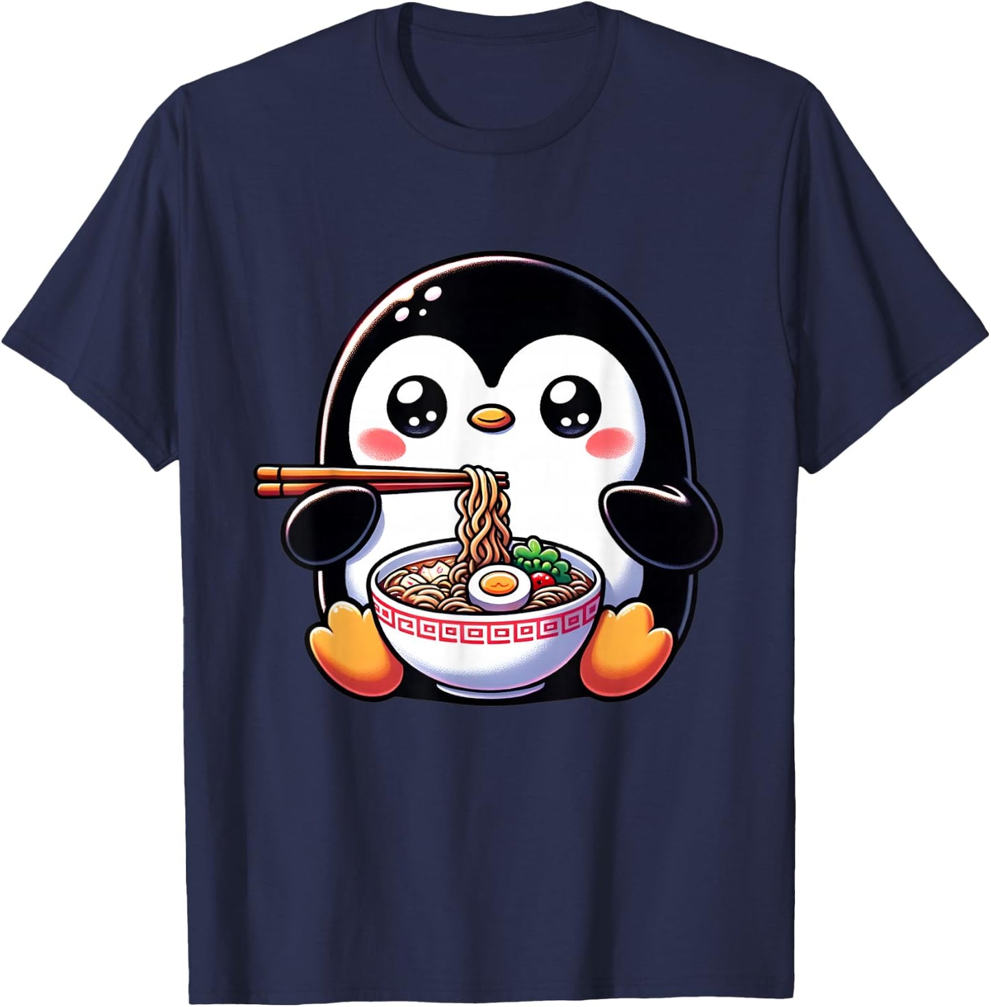 Kawaii Penguin Eating Ramen Noodles T-Shirt - T-Shirt | Navy