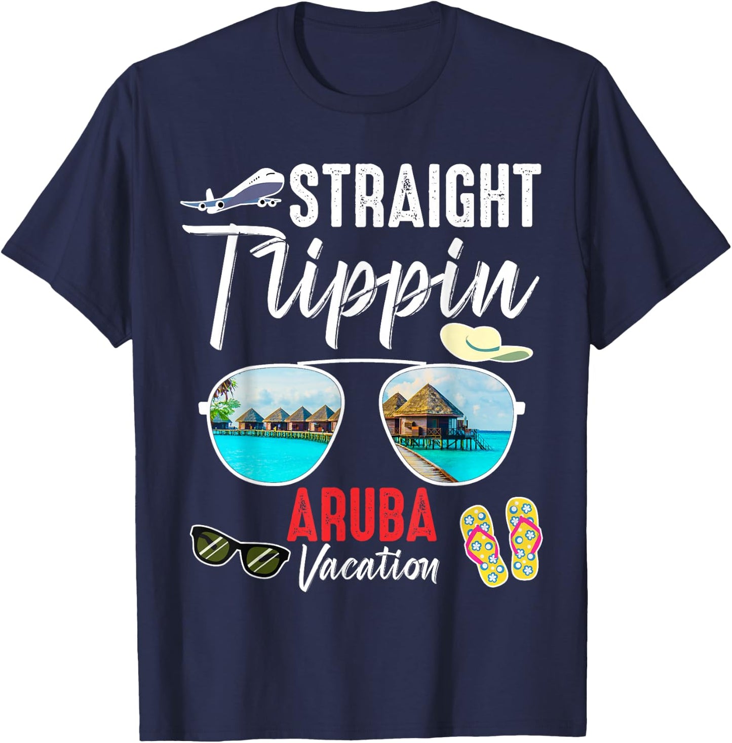 Straight Trippin ARUBA Trip 2025 Beach Summer Vacation 2025 T-Shirt - T-Shirt | Navy