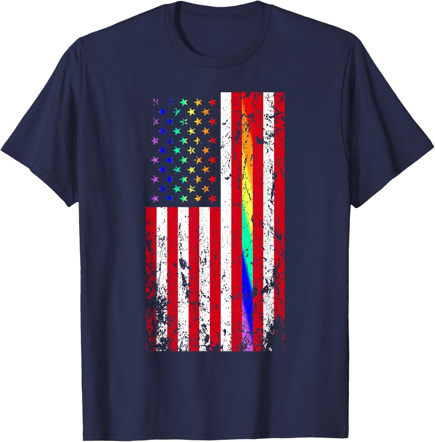 USA Gay Pride Flag Rainbow Stars & Line Gay LGBT 4th of July T-Shirt - T-Shirt | Navy