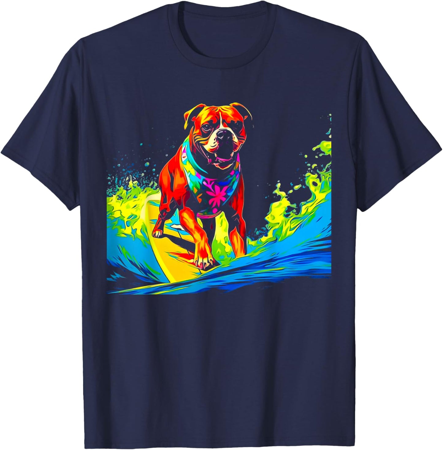 Boxer Dog Pop Art Surf T-Shirt - T-Shirt | Navy
