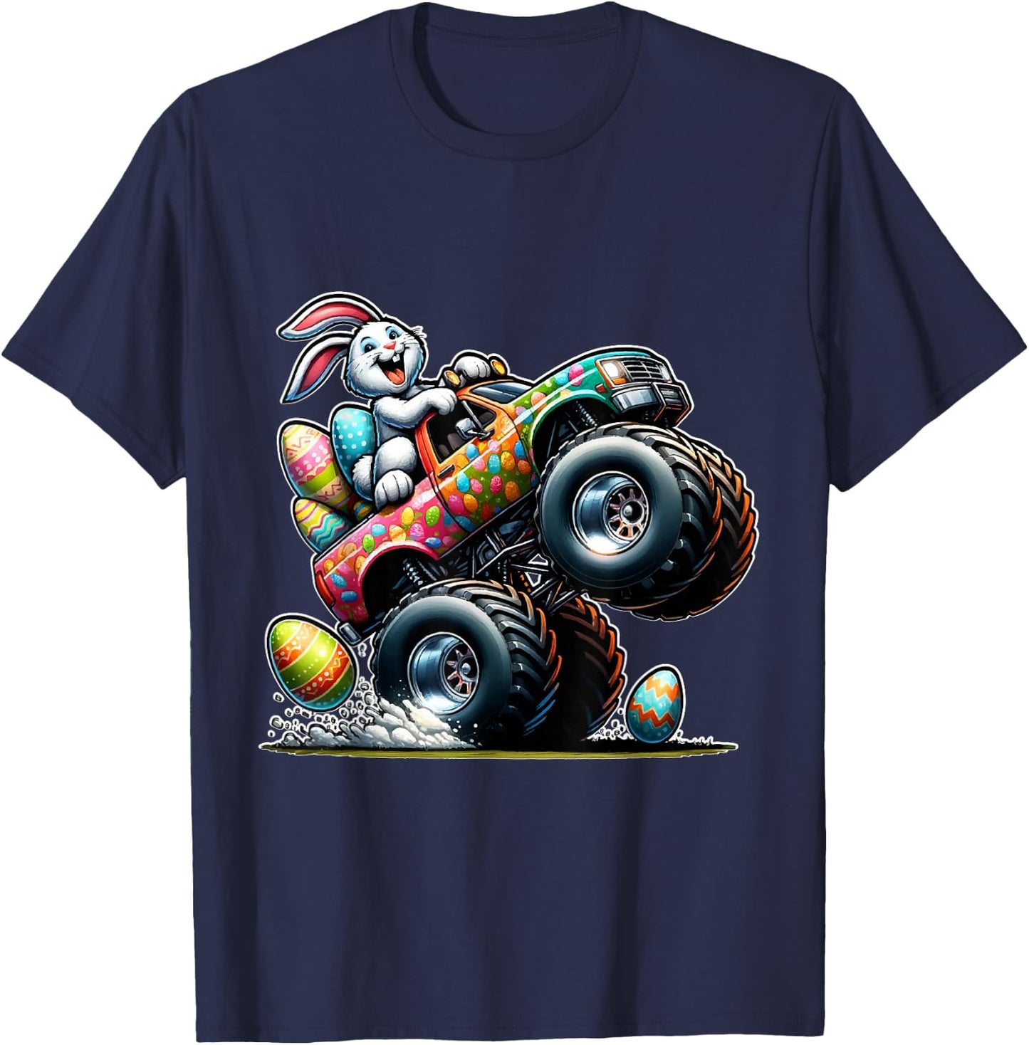 Happy Easter Eggs Monster Truck Easter Bunny T-Shirt - T-Shirt | Navy