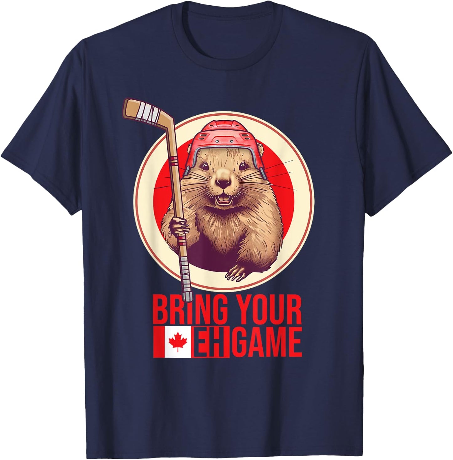 Canadian Hockey Beaver. Canada day, bring your eh! game T-Shirt - T-Shirt | Navy