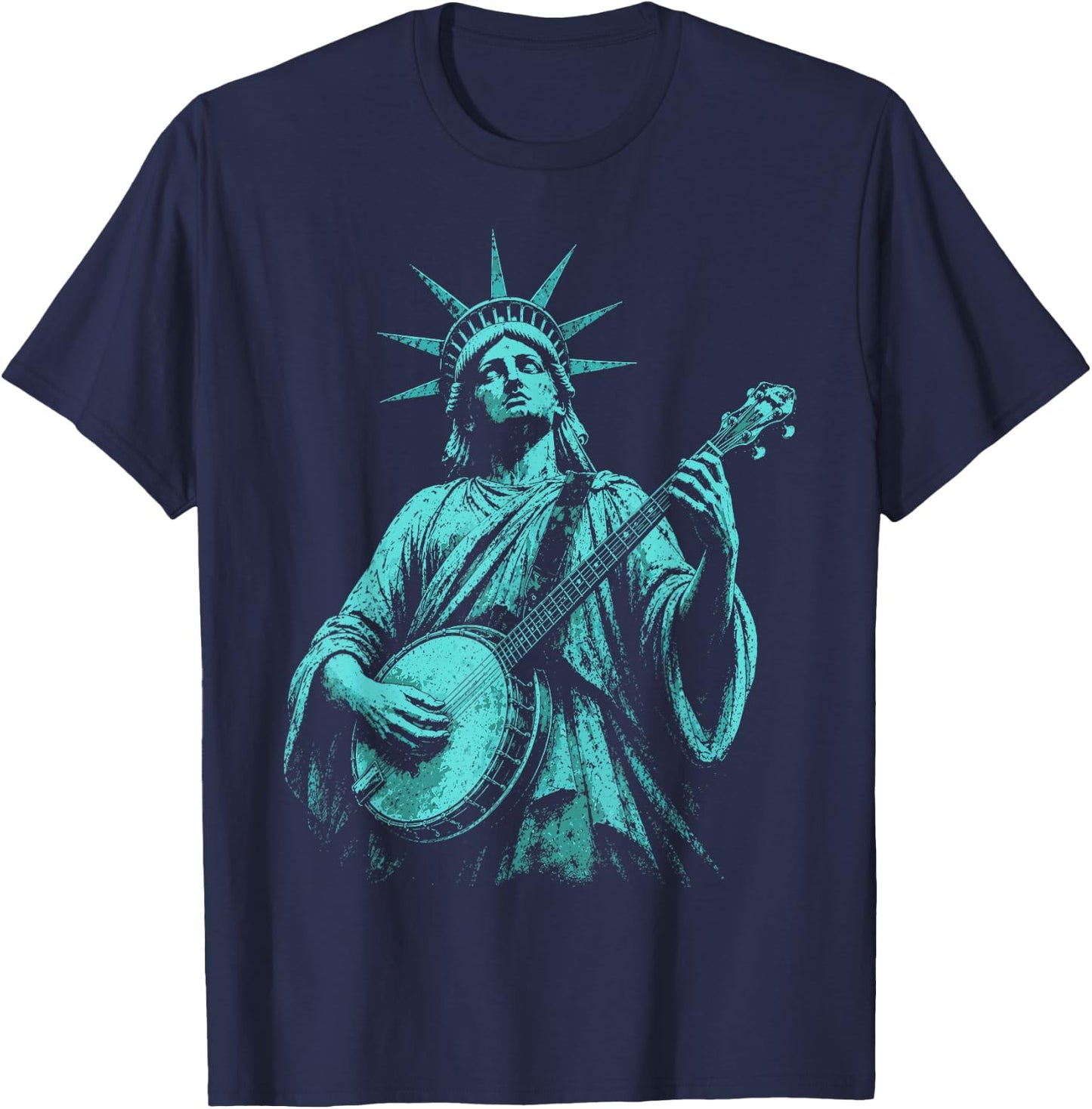 4th of July Statue of Liberty Banjo 1776 2026 T-Shirt - T-Shirt | Navy