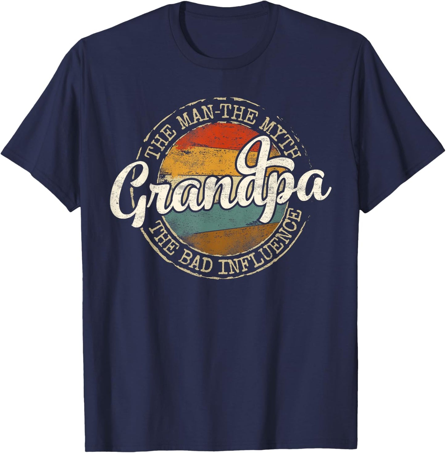 Grandpa Man Myth Bad Influence Vintage Stamp Fathers Day T-Shirt - T-Shirt | Navy