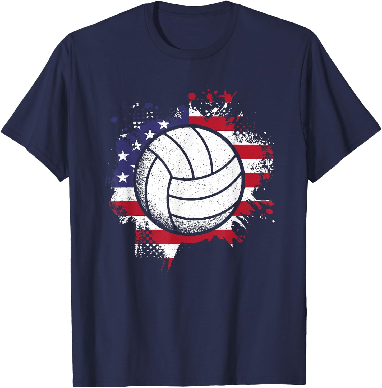 Volleyball American Flag Volleyball Lover Men Women Kids T-Shirt - T-Shirt | Navy