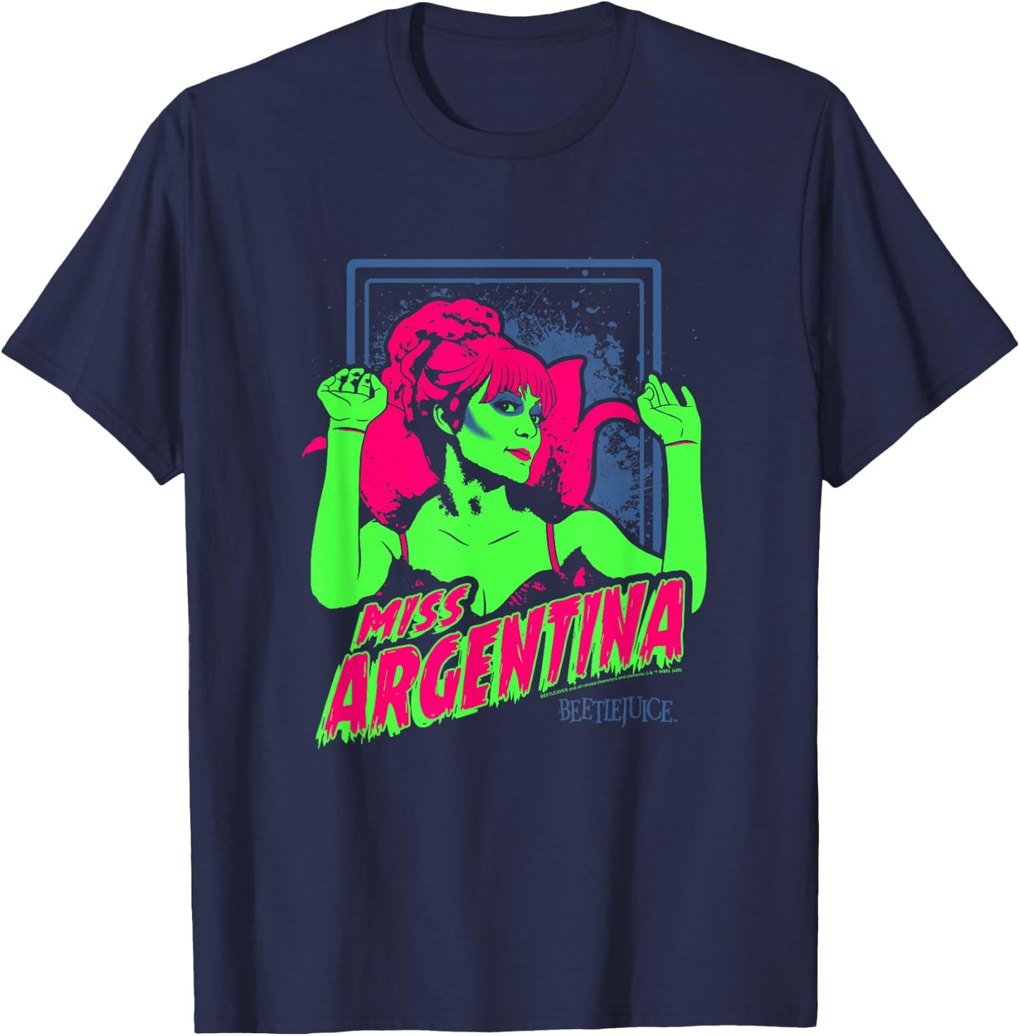 Beetlejuice Neon Vintage Miss Argentina Scary Poster T-Shirt - T-Shirt | Navy