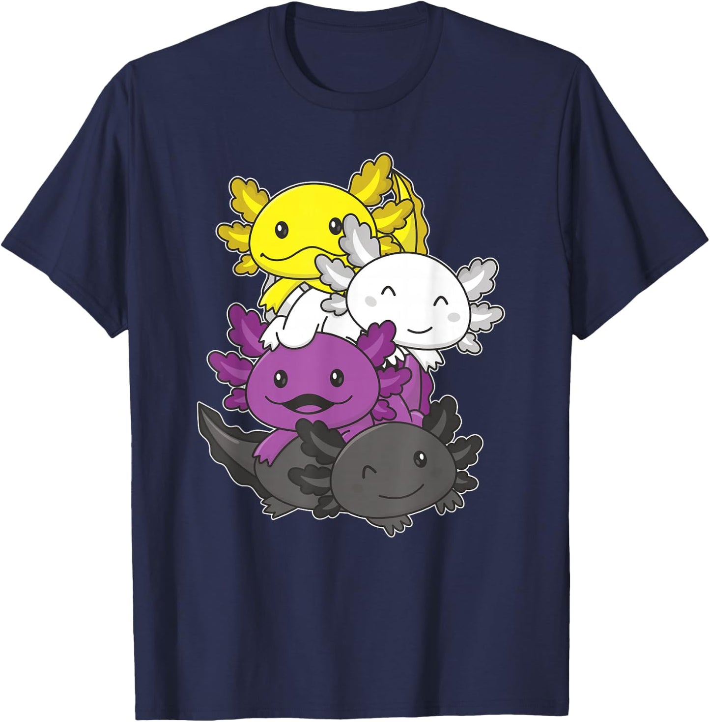 Nonbinary Flag Pride Month LGBTQ Nonbinary Axolotl T-Shirt - T-Shirt | Navy
