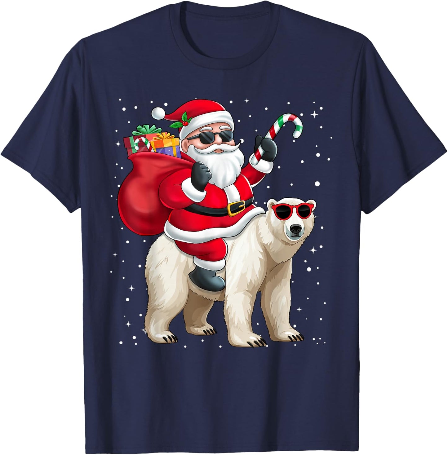 Santa Claus Riding A Polar Bear Christmas Boy Girl Kids T-Shirt - T-Shirt | Navy