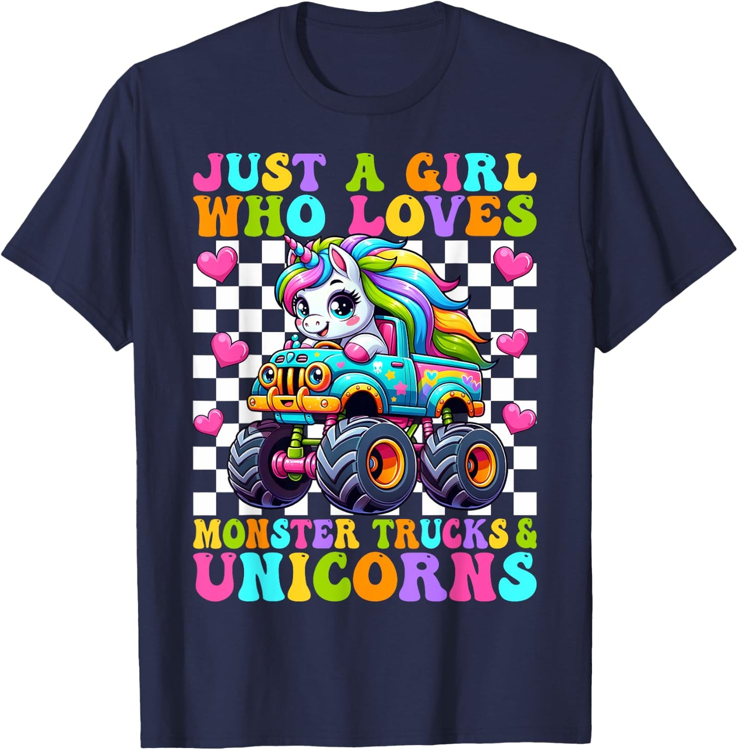 Just a Girl Who Loves Monster Trucks and Unicorns Girls T-Shirt - T-Shirt | Navy