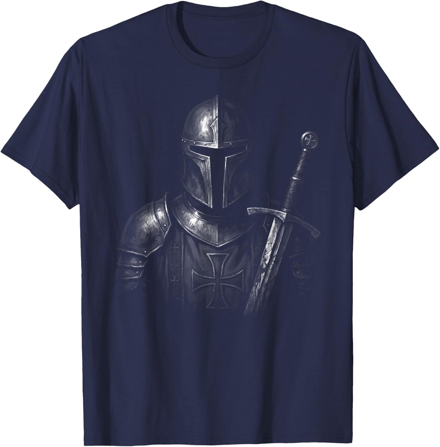 Knight Christian Portrait Templar Warrior of God Crusader T-Shirt - T-Shirt | Navy