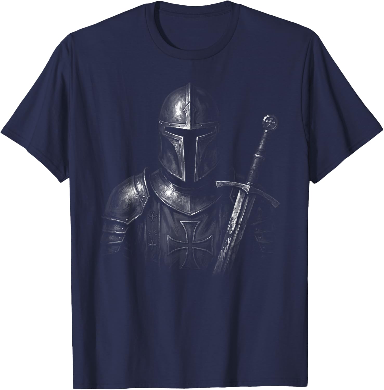 Knight Christian Portrait Templar Warrior of God Crusader T-Shirt - T-Shirt | Navy