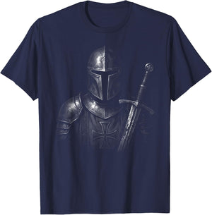 Knight Christian Portrait Templar Warrior of God Crusader T-Shirt - T-Shirt | Navy
