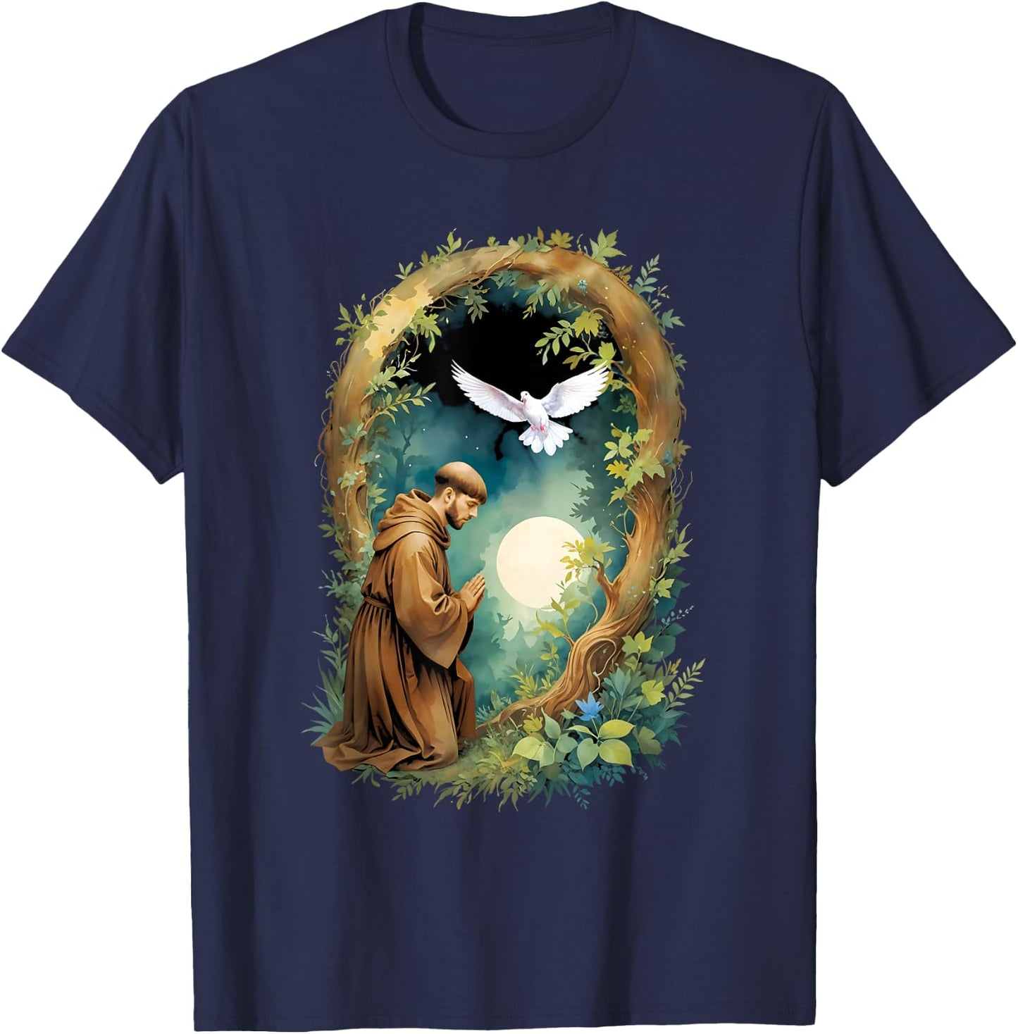 St Francis of Assisi Patron Saint of Animals Holy Catholic T-Shirt - T-Shirt | Navy