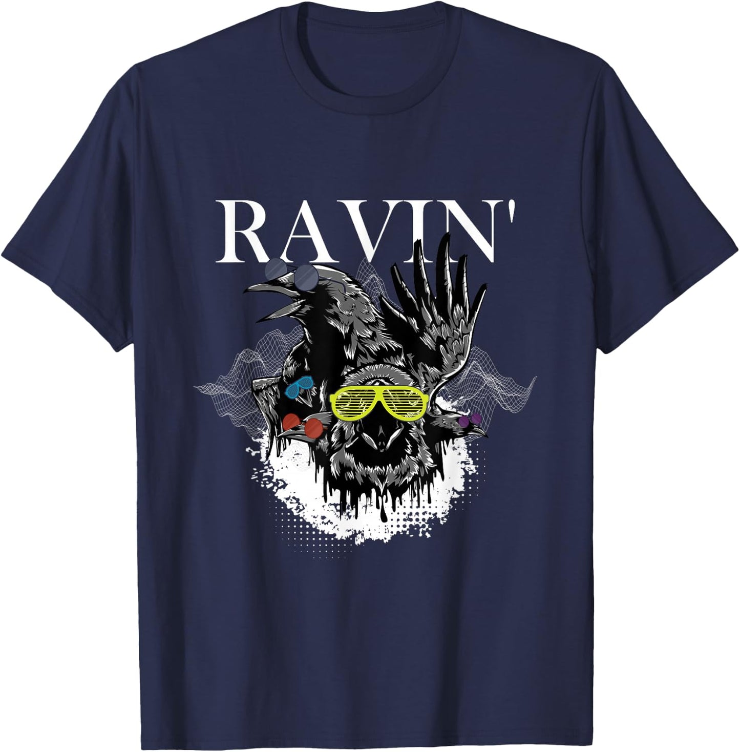 Funny Ravin' | Raven Rave | EDM Music DJ T-Shirt - T-Shirt | Navy