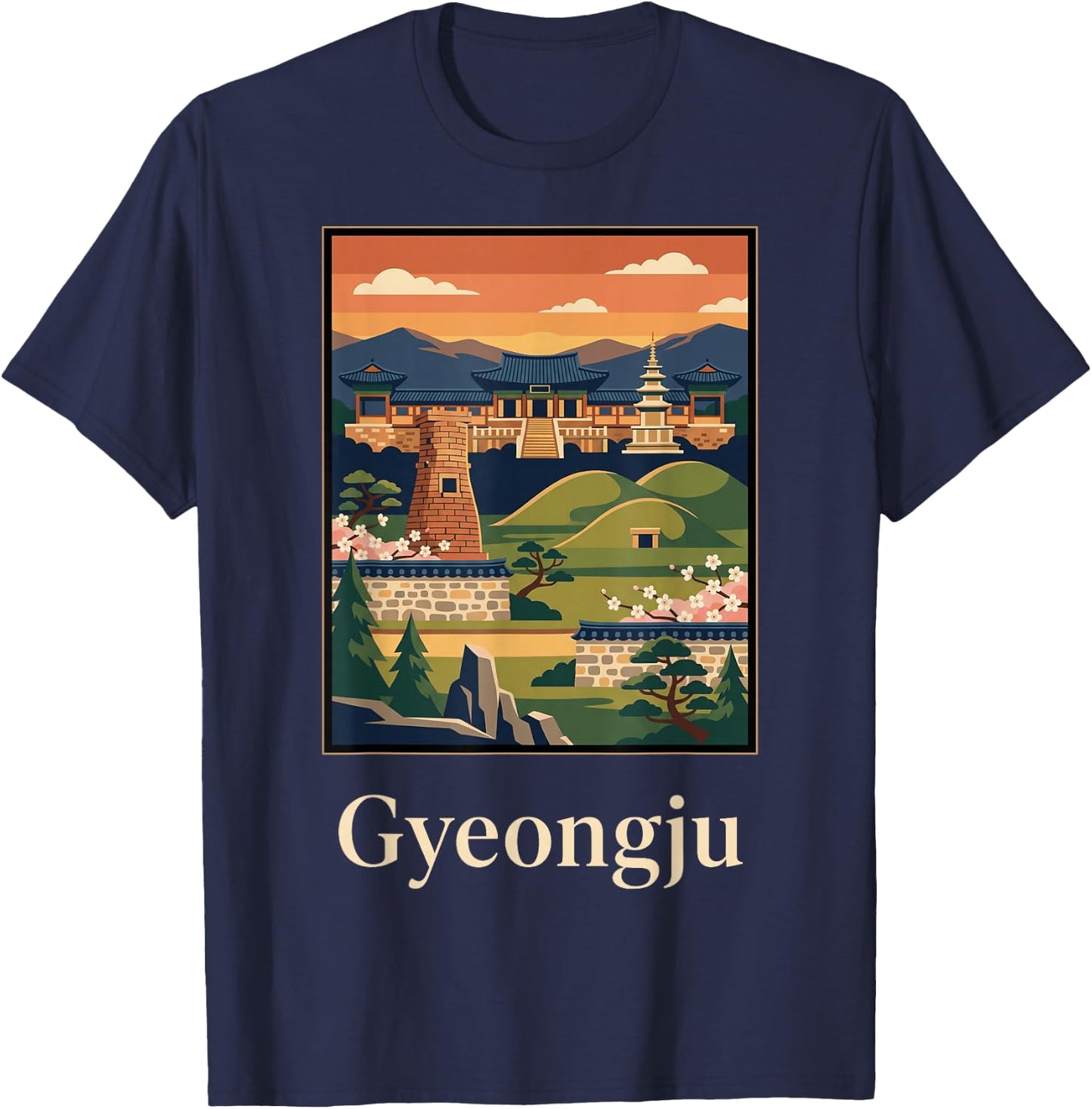 Gyeongju South Korea Temple Travel Graphic T-Shirt - T-Shirt | Navy