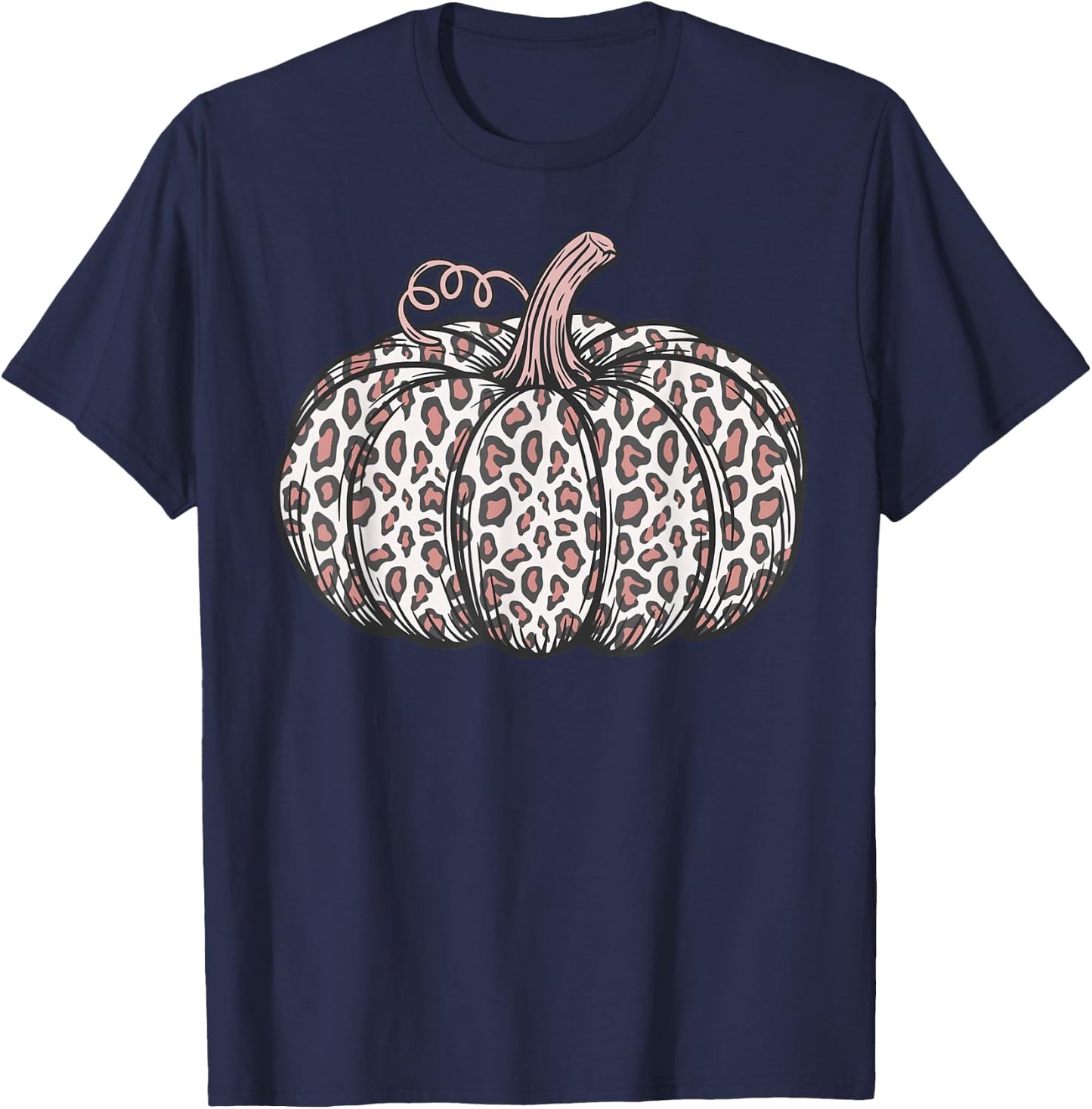 Leopard Print Pumpkin Fall Trendy Autumn Women's Graphic T-Shirt - T-Shirt | Navy