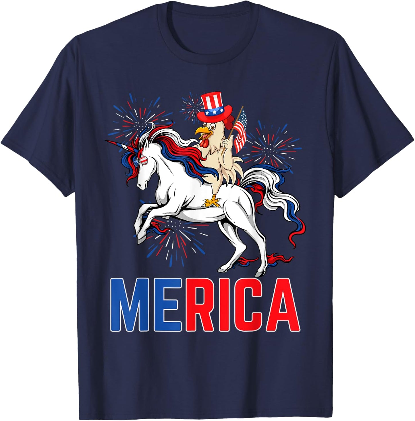 Funny Merica Chicken Unicorn American Flag Happy 4th Of July T-Shirt - T-Shirt | Navy