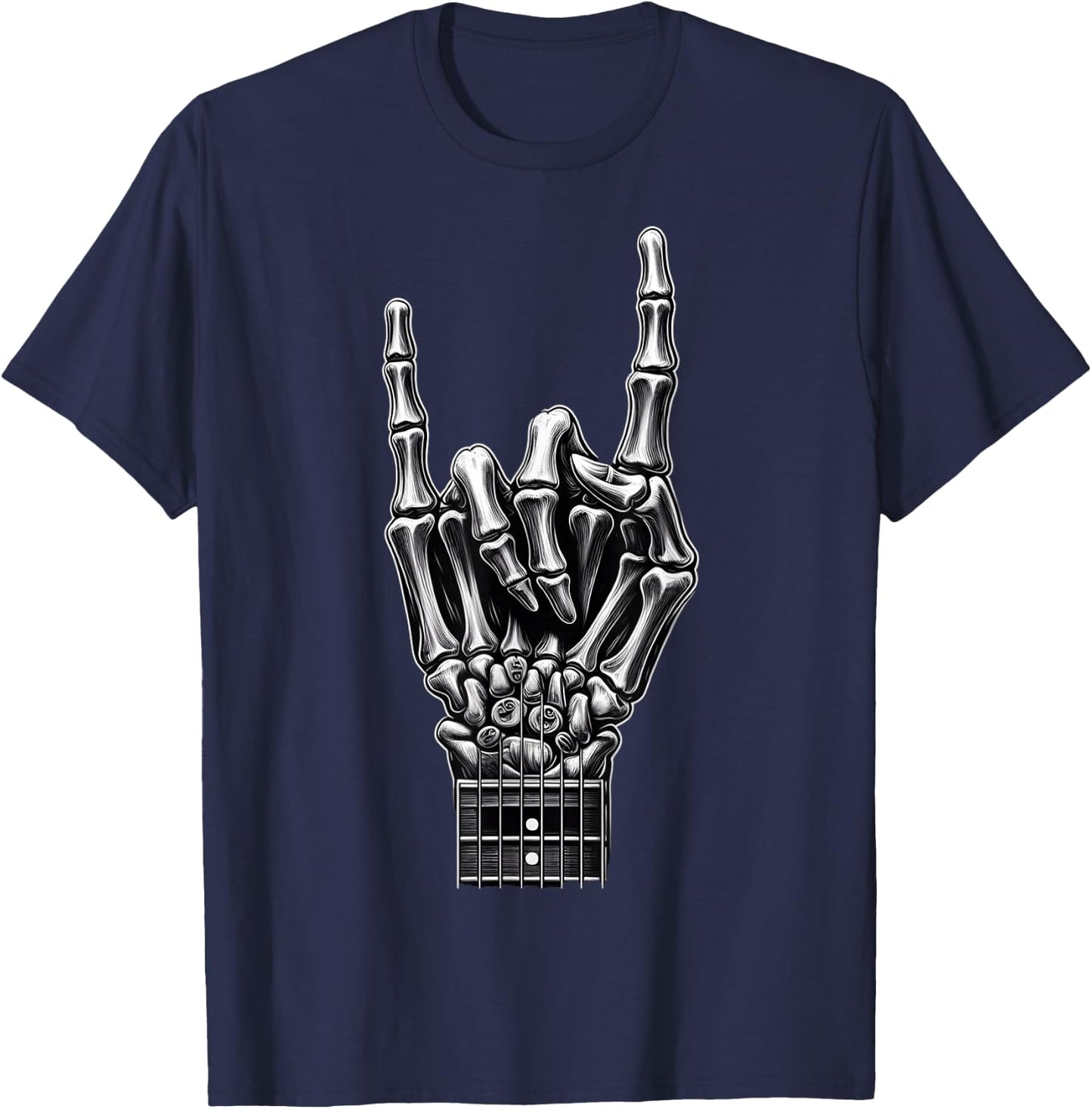 Cool Rock Skeleton Hand Pattern , Black, S T-Shirt - T-Shirt | Navy