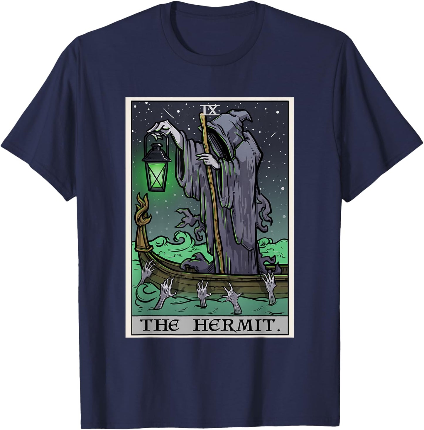 The Hermit Tarot Card Gothic Halloween Grim Reaper Horror Small T-Shirt - T-Shirt | Navy
